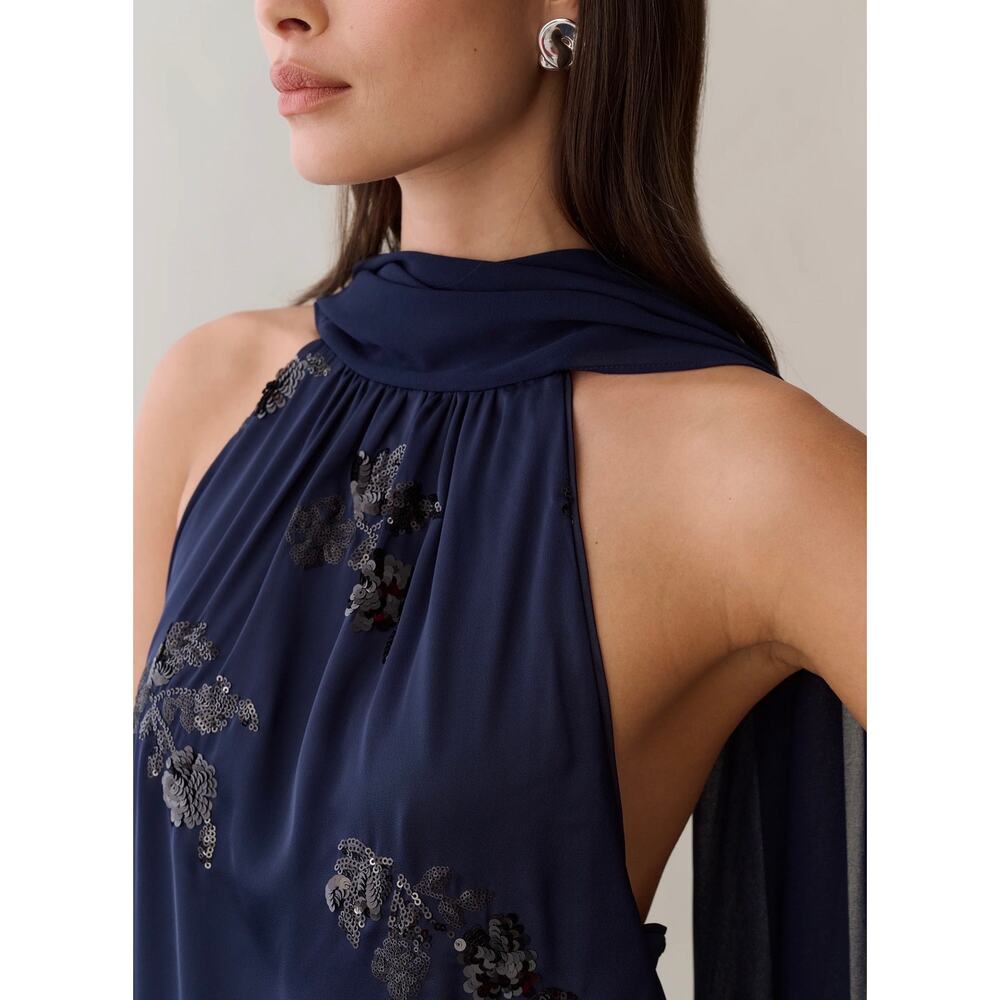 New O.P.T Alessia dress satin sequin midnight sapphire blue $322 size s - Picture 3 of 6